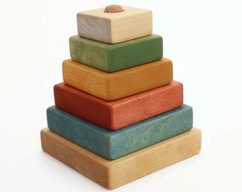 Wooden pyramid | Square stacking toy | Coloured | Learning toy | Montessori toys