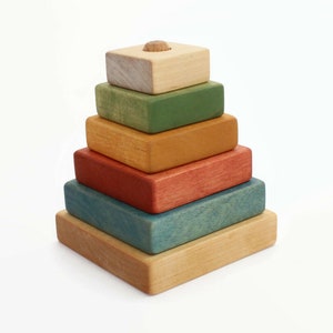 Wooden pyramid | Square stacking toy | Coloured | Learning toy | Montessori toys