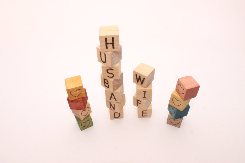 Personalized Mini Wooden Blocks 069 Inch Husband Wife Image 0