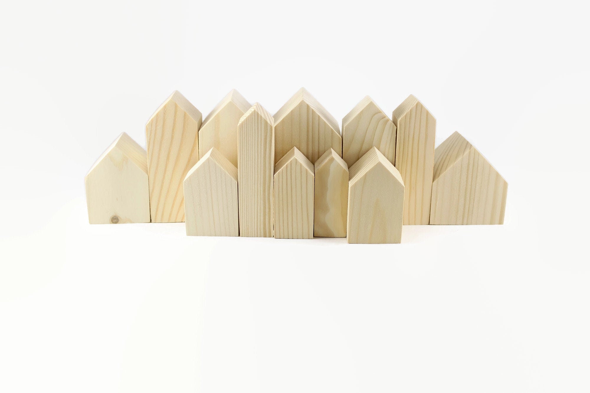 Set of 12 wooden houses. Unfinished wooden houses. Houses for painting coloring. lot wooden houses
