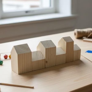 Set van 6 ongeverfde houten huizen – DHZ-decoratie, schilderen en knutselen