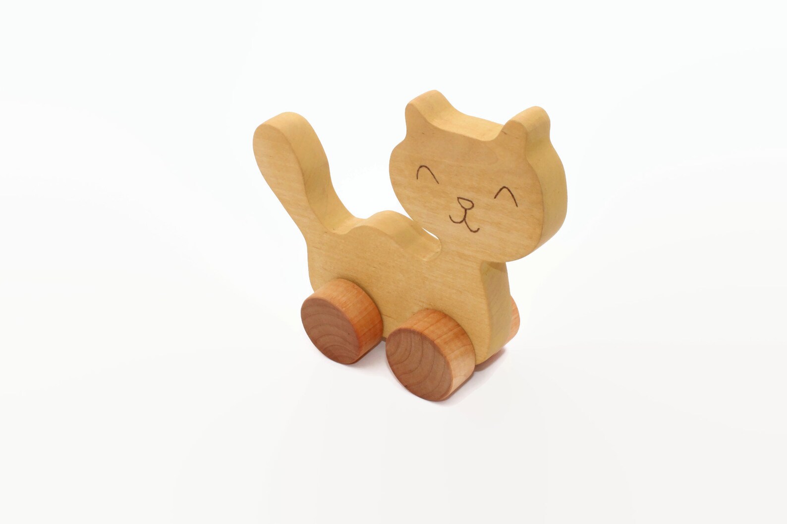 Wooden Toy Cat on Wheels. Natural. Wooden Toys. Animals. Gift Etsy UK