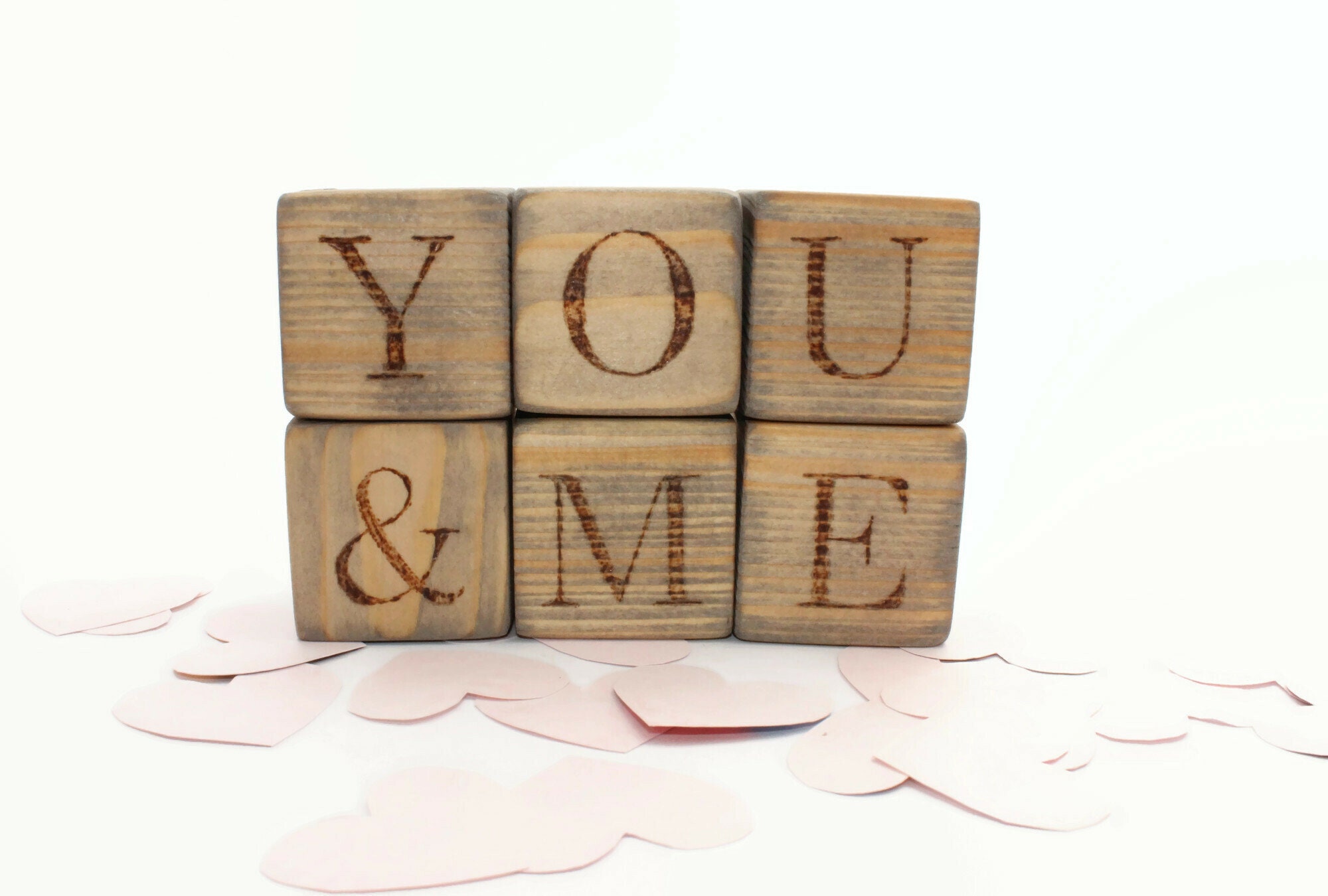 Personalized Wood Blocks. 1,5 inch cubes. Hand burned letters. Wooden letter blocks. Wood burned texts. Rustic Country Wedding decor.