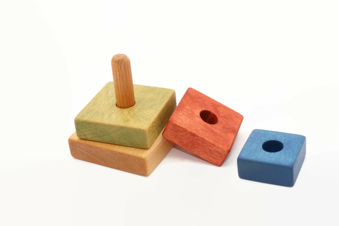 Wooden Pyramid Square Stacking Toy Colourful Learning | Etsy