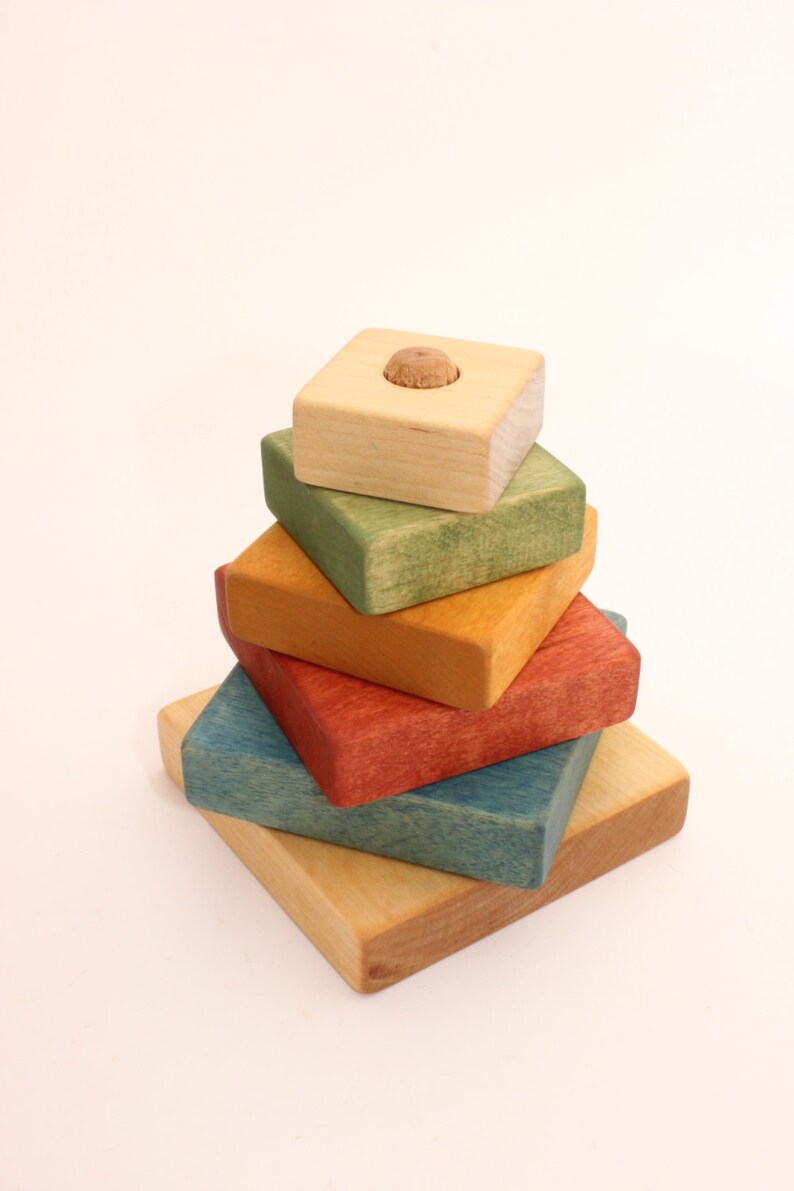 Wooden pyramid Square stacking toy Coloured Learning toy Etsy