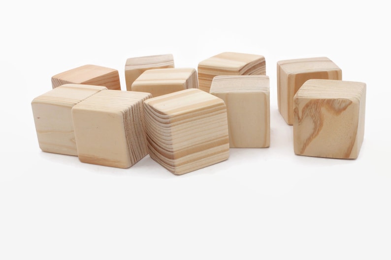Unfinished wood blocks Blocks with extra sanded corners| Square blocks Set of 10 pine wooden blocks Wooden cubes 4 cm 1 12 inch