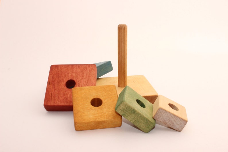 Wooden pyramid Square stacking toy Coloured Learning toy | Etsy