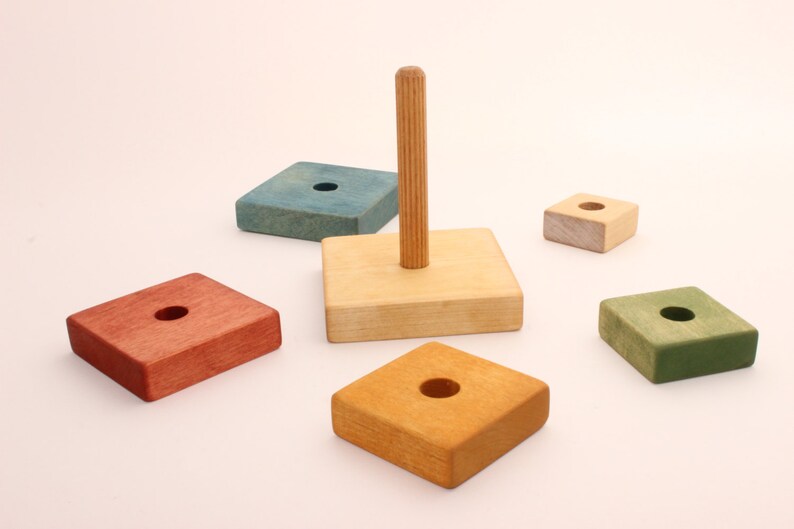 Wooden pyramid Square stacking toy Coloured Learning toy | Etsy