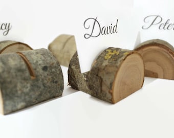 Set of 10 Wooden Place Card Holders | Rustic Wedding Decor | Table Number Holders | Natural Table Decorations