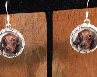 Dachshund Dog Puppy Earrings 3d Red Brown Picture Short Haired Etsy