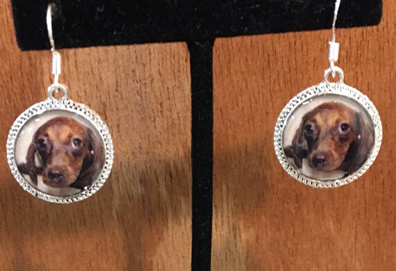 Dachshund Dog Puppy Earrings 3d Red Brown Picture Short Haired Etsy