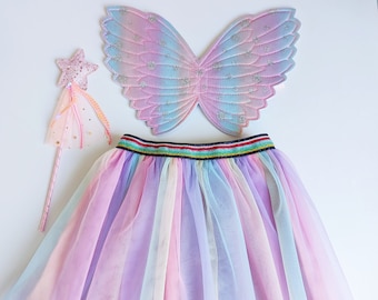 Children's tutu, wings and wand set - Fairy dressing up set - Sparkle fairy wings and wand - angel wings - Christmas gift Girls