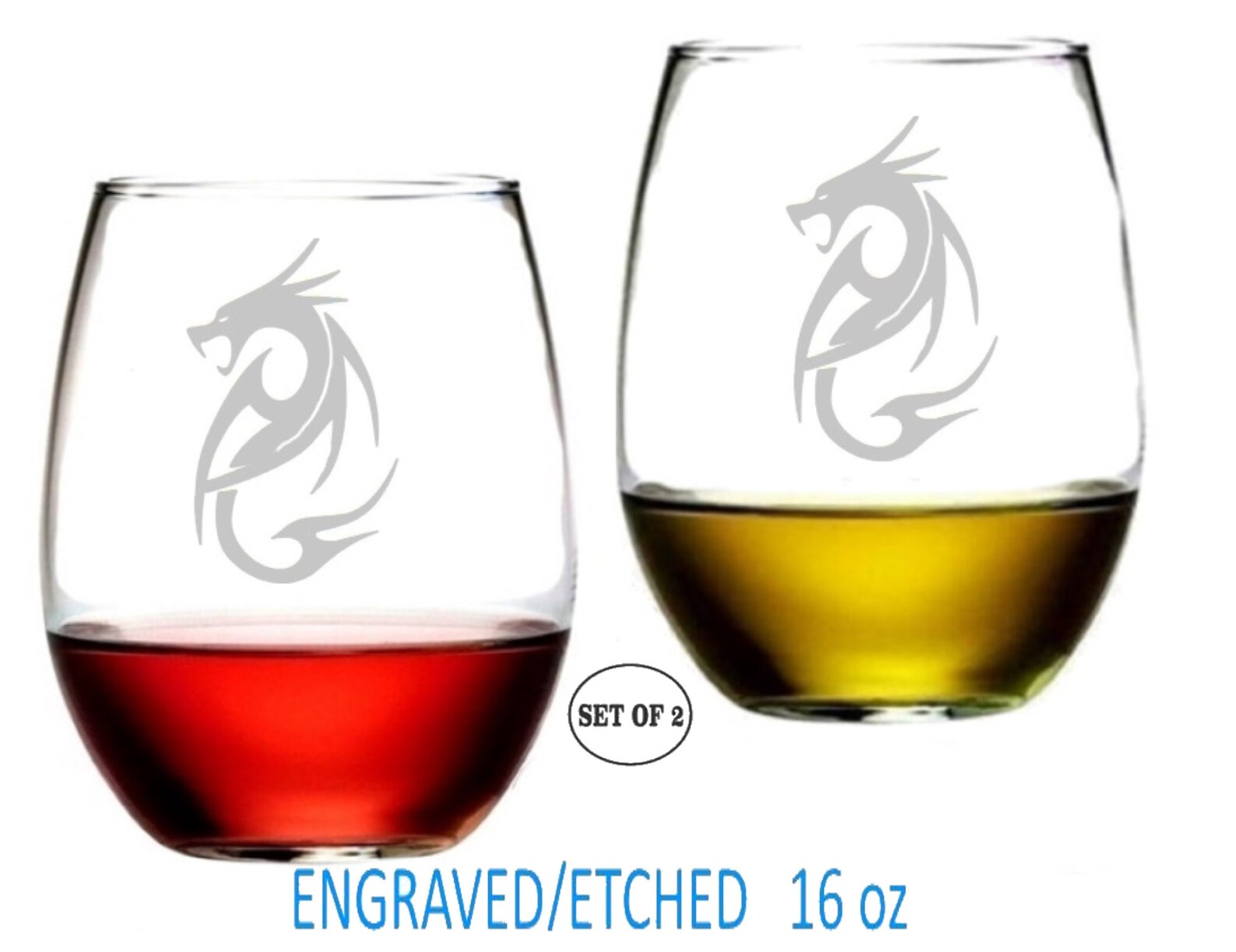 Dragon Stemless Wine Glasses Etched Engraved Lead Free Etsy