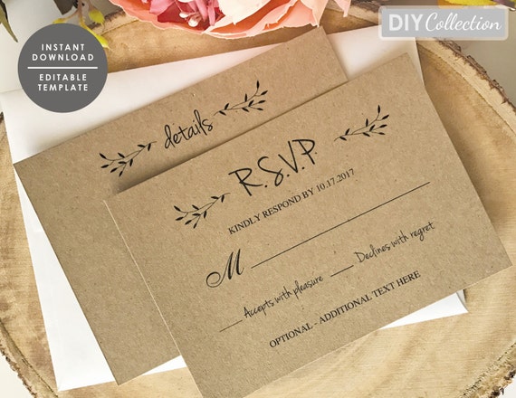 rustic rsvp card kraft rsvp card wedding details card etsy reponse cards