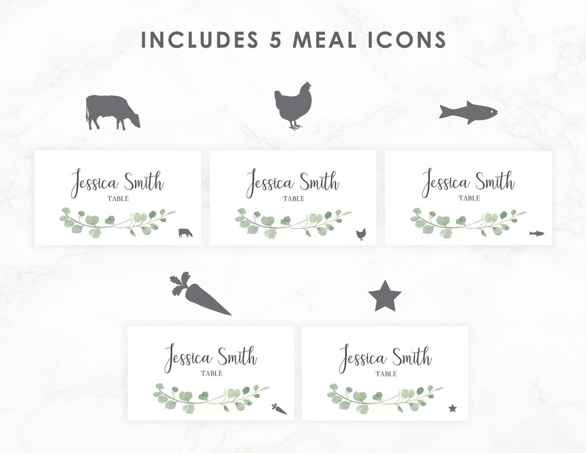 Place Card Templateplace Cards With Meal Etsy Place Card Templateplace Cards With Meal Etsy