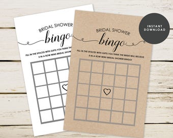 Bridal Shower Bingo game, Bridal shower game printable, instant download game, Rustic Bridal Shower Game, GD_WSG105