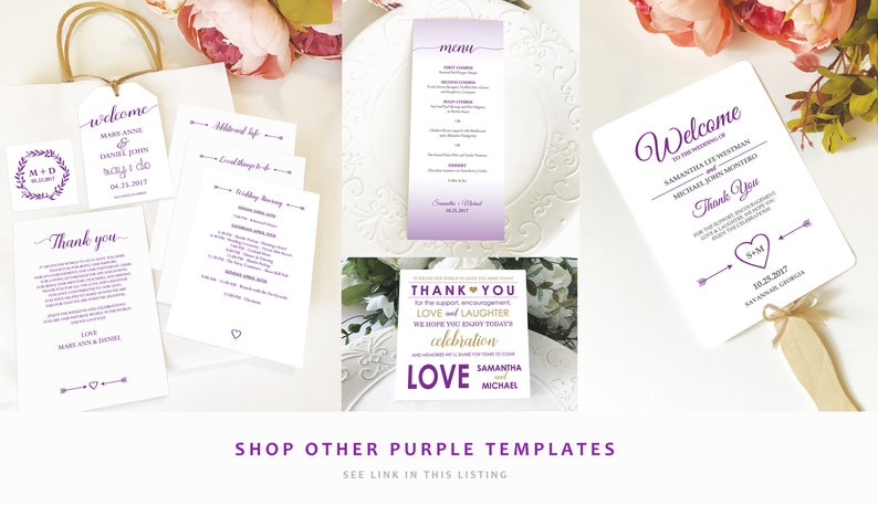 Purple Wedding Program Template, Printable Wedding Programs Instant Download, Editable Template, Double-Sided Program GD_WP124 image 5