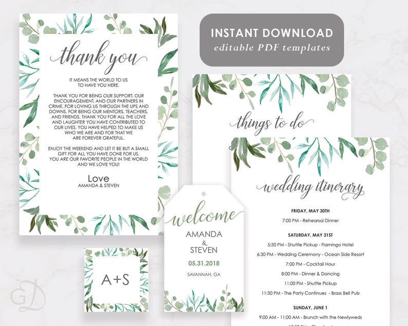 printable wedding welcome bag
