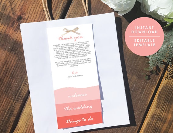 Coral Wedding Welcome Bag Note Destination Wedding Welcome Etsy