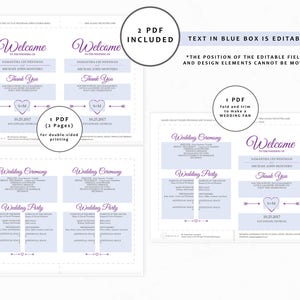 Purple Wedding Program Template, Printable Wedding Programs Instant Download, Editable Template, Double-Sided Program GD_WP124 image 3