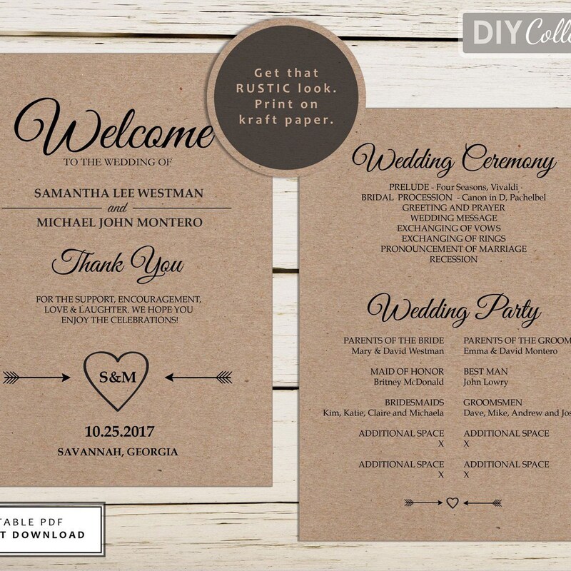 Rustic Wedding Program - Etsy