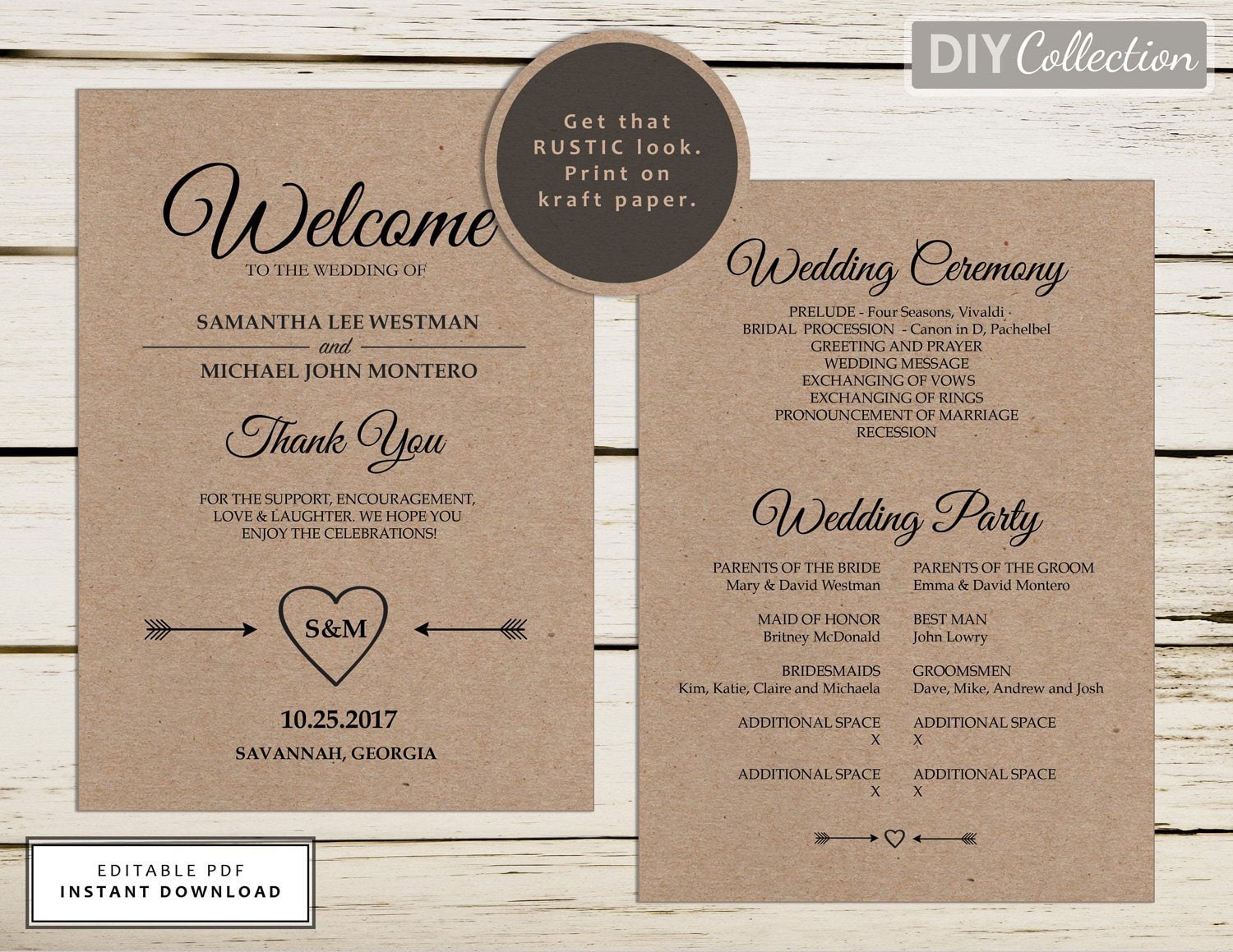 Wedding program Template Wedding ceremony Card DIY personalized wedding program Instant download Wedding Program Savannah Wedding Program