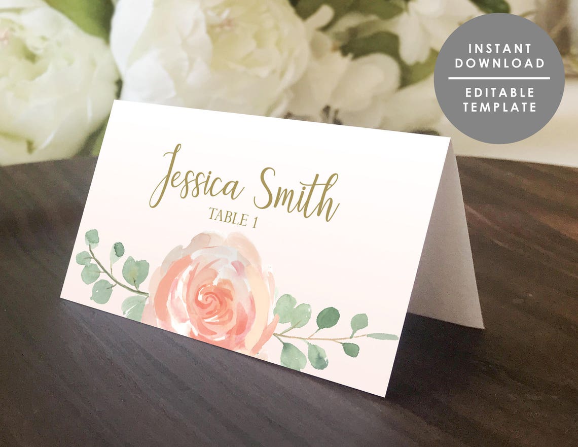 Place Card Template Printable Guest Name Card Folded Place Etsy