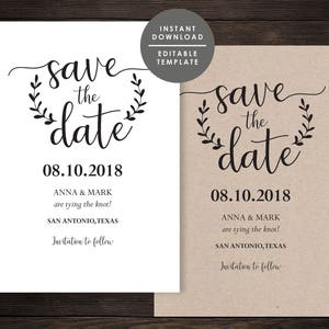 Rustic Save the Date Template Printable Save the Date Kraft - Etsy