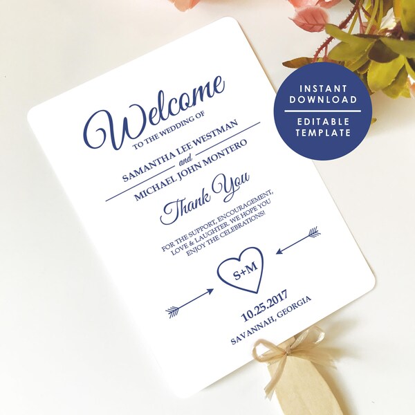 Navy Wedding Program Template, Printable Wedding Programs Instant Download, Editable Template, Double-Sided Program #GD_WP123