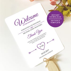 Purple Wedding Program Template, Printable Wedding Programs Instant Download, Editable Template, Double-Sided Program GD_WP124 image 1
