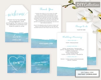 Beach Wedding Welcome Bag Note, Destination Wedding Welcome, Welcome letter, Watercolor, Template Kit, Instant Download, GD_WT110