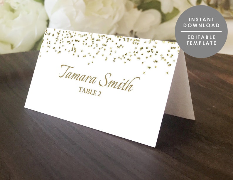 Gold Glitter Place Card Printable Place Card Gold | Etsy
