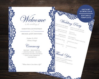 Navy Wedding Program, Elegant navy wedding program,  Printable Program, Instant download, Editable template,  #GD_WP128