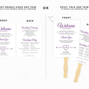 Purple Wedding Program Template, Printable Wedding Programs Instant Download, Editable Template, Double-Sided Program GD_WP124 image 2