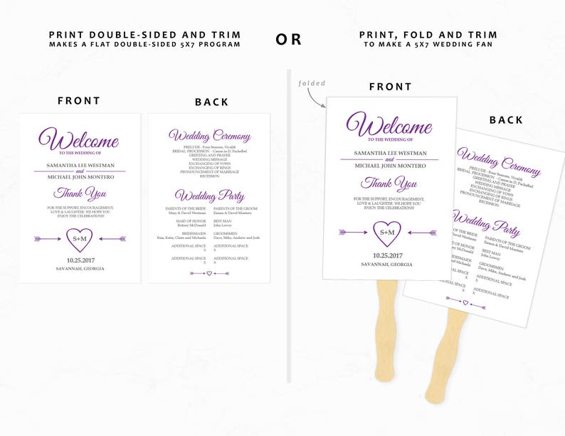 Purple Wedding Program Template, Printable Wedding Programs Instant Download, Editable Template, Double-Sided Program GD_WP124 image 2