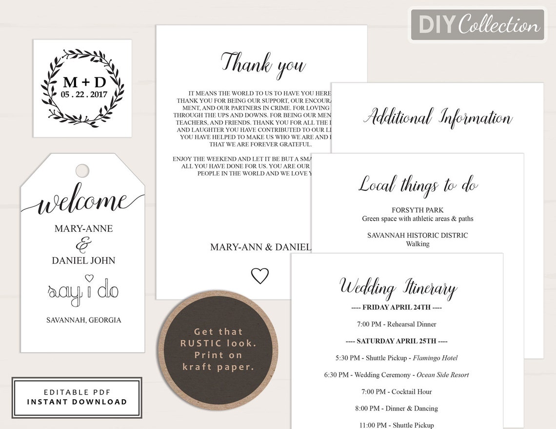 Printable Wedding Welcome Bag Note Welcome Letter Welcome | Etsy