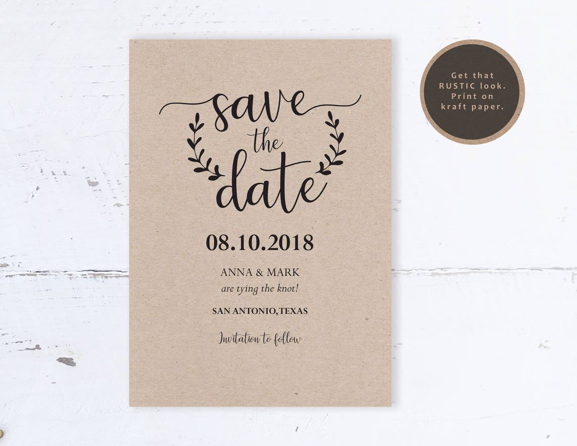 Rustic Save the Date Template Printable Save the Date Kraft - Etsy