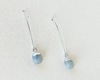 Pendientes de labradorita/Plata rodiada/Aros largos/Pendientes de piedras preciosas/Piedra labradorita/Pendientes versátiles/Regalo