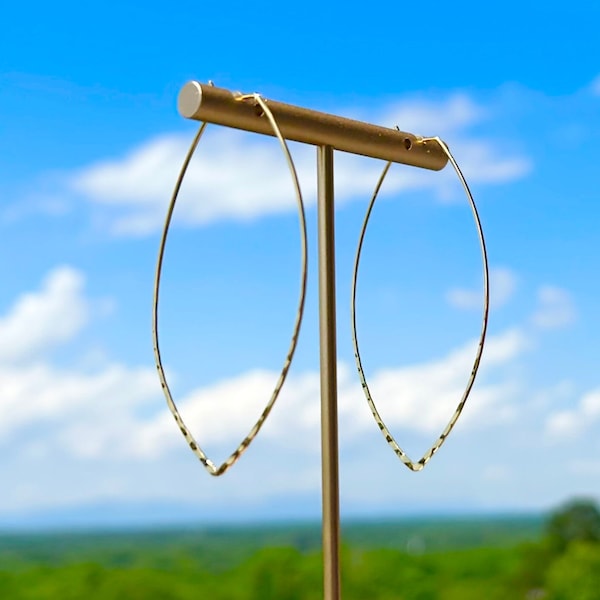 Marquise Hammered Hoops/ 2.4” Hoops/ Gold Hoops/ Silver Hoops/ Large Hoop Earrings/ Lightweight/ 18K Gold/ Marquise Earrings/ Gift