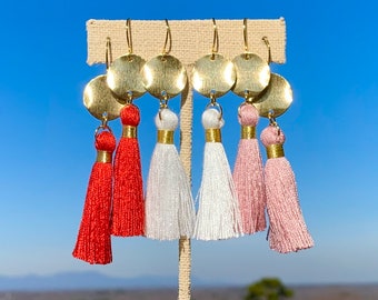 39 Colors/ Brushed Gold/ 2.5” Length/ Single Tassel Earring/ Gold Wrapped Tassels/ Simple Tassel Earring/Red Earrings/ Gift