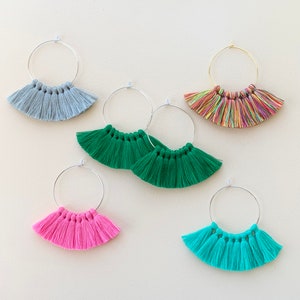 86 Tassel Colors/ Small Tassels/ 1.6 Hoops/ Gold Hoops/ Silver Hoops/Tassel Earring/ Colorful Earrings/ Hoop Earrings/ Handmade/ Gift 42 Shamrock Green