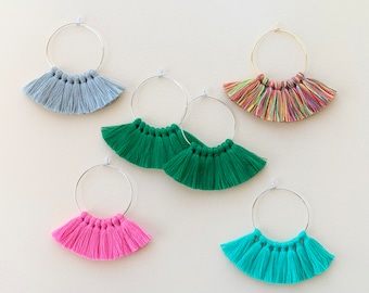 86 Tassel Colors/ Small Tassels/ 1.6” Hoops/ Gold Hoops/ Silver Hoops/Tassel Earring/ Colorful Earrings/ Hoop Earrings/ Handmade/ Gift