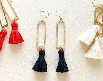 46 Colors/ Tassel Earrings/ Geometric Earrings/ Lightweight/ Mini Tassels/ Single Tassel Earring/ Brushed Gold/ Gift