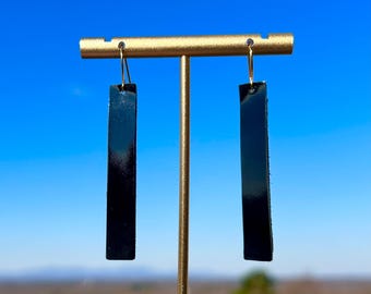 Patent Leather/ Black Leather/ 2” Drop Earrings/ Simple Earrings/ Genuine Leather/ Lightweight/ Leather Earrings/ Gift