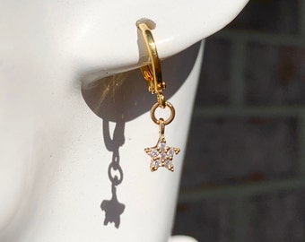 Star Earrings/ CZ Pave Star/ Silver Earrings/ Huggie Hoops / Star Charm/  Small Gold Hoops/  Pave Earrings/ Gift
