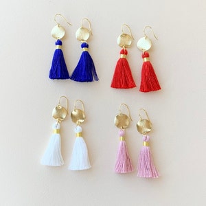 39 Colors/ Brushed Gold/ 2.5” Length/ Single Tassel Earring/ Gold Wrapped Tassels/ Simple Tassel Earring/Red Earrings/ Gift