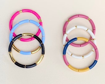 Minis/ Acrylic Bracelets/ Pink Bracelet/ Stack Bracelets/ Acrylic Tube Beads/ Beaded Bracelets/ Small Acrylic Bracelet