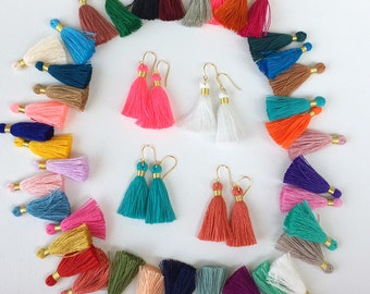 41 Colors/  1.6” Cotton Tassel/ Gold Earrings/ Gold Wrapped Tassels/ Simple Tassel Earring/ Silver Earrings/ Gift