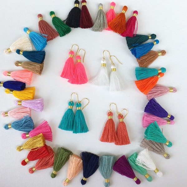 41 Colors/  1.6” Cotton Tassel/ Gold Earrings/ Gold Wrapped Tassels/ Simple Tassel Earring/ Silver Earrings/ Gift