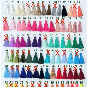 Puede incluir: Un gr&aacute;fico de 86 borlas de hilo de diferentes colores con una 'X' marcando algunas de las borlas. El gr&aacute;fico est&aacute; etiquetado como 'X = Cantidad limitada'.